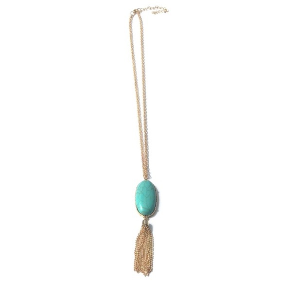 NEW Long Tassel Turquoise Druzy Stone Necklace - Picture 2 of 7